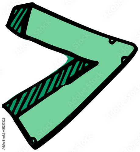 Math symbol greater than hand drawn color vector illustration