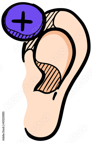 Hearing aid hand drawn in color color vector illustration