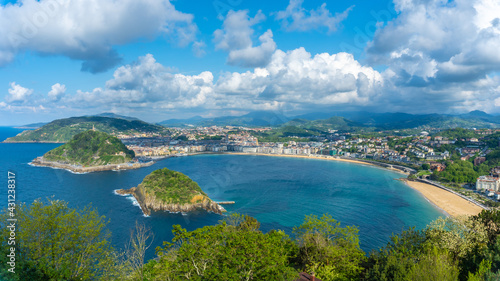 Panoramic view of the city of San Sebastián from Mount Igeldo, Gipuzkoa. Basque Country, Spain