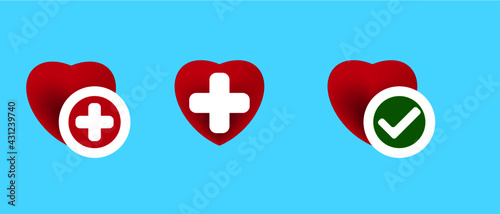 New heart tick icon, cartoon flat design, healthy heart with check mark symbol, medicines for heart, perfect lifestyle, approved approved good health Vector illustration EPS 10