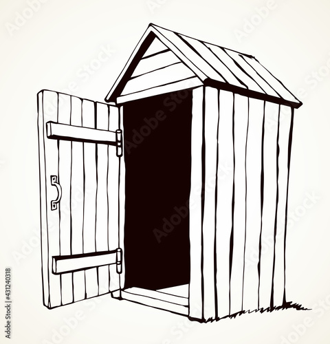 Old wooden toilet. Vector drawing