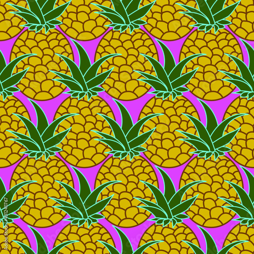 seamless abstract background with the image of pineapples on a pink background for printing on fabric, packaging and wallpaper, as well as for room decoration
