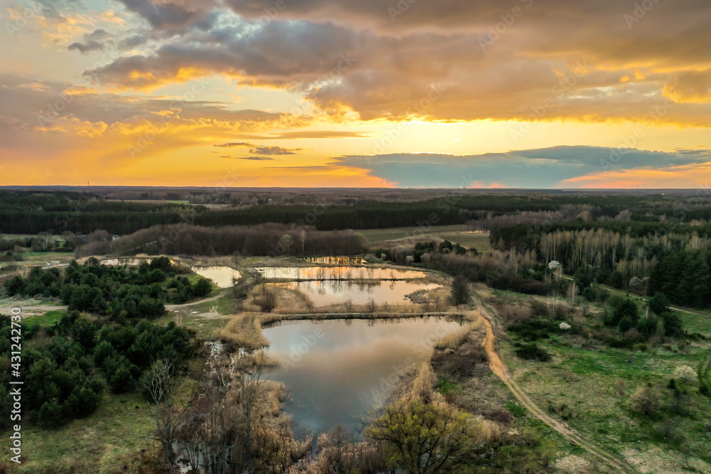 Sunset at the ponds in Petrykozy