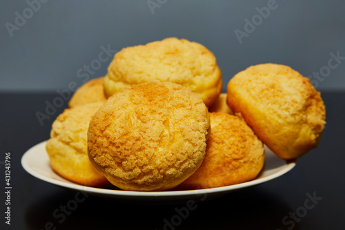 Delicious cream-filled muffins, viewed from the front in close up