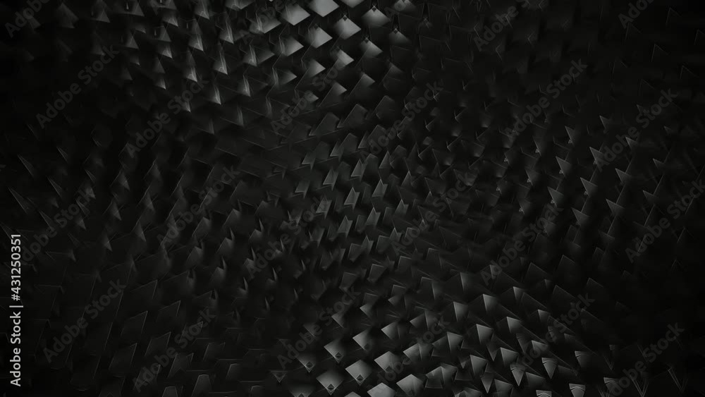 Dark Polygonal Geometric Abstact Background. Black rotating triangles with white edges. Looped video.