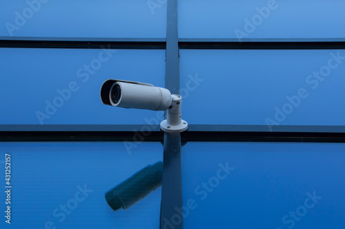 CCTV monitoring. Outdoor video surveillance camera for object protection.