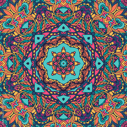Vector seamless pattern doodle art mandala. Ethnic design with colorful ornament.
