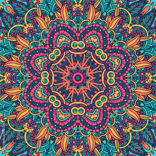 Vector seamless pattern doodle art mandala. Ethnic design with colorful ornament.