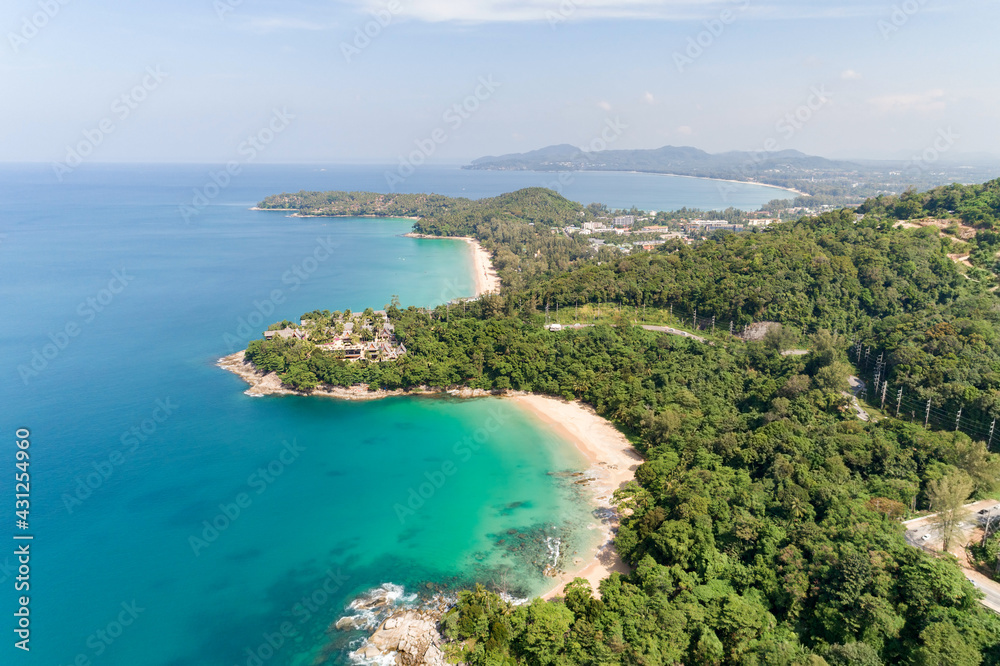 Aerial view Landscape nature Tropical sea at Phuket island Thailand from Drone camera High angle view