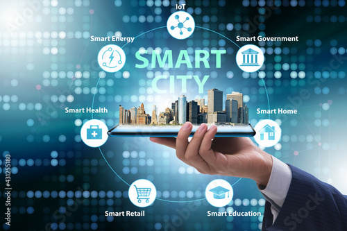 Businessman in smart city modern concept