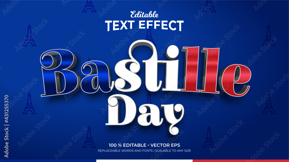 Fototapeta premium Bastille Day 3d Style Editable Text Effects