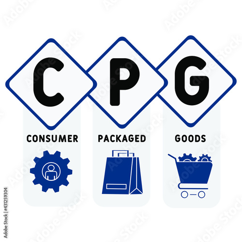 CPG - Consumer Packaged Goods acronym. business concept background.  vector illustration concept with keywords and icons. lettering illustration with icons for web banner, flyer, landing pag