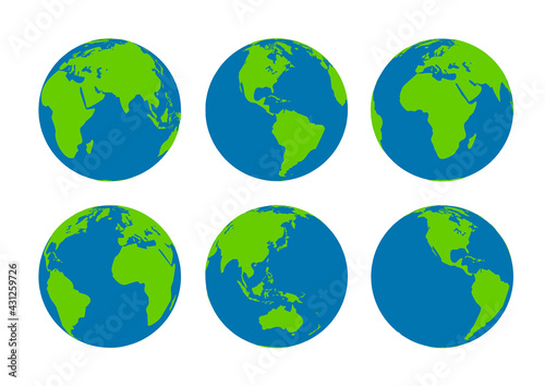 Six Earth globes