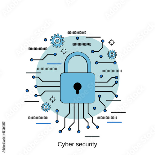 Cyber security, data protection, information security flat design style vector concept illustration