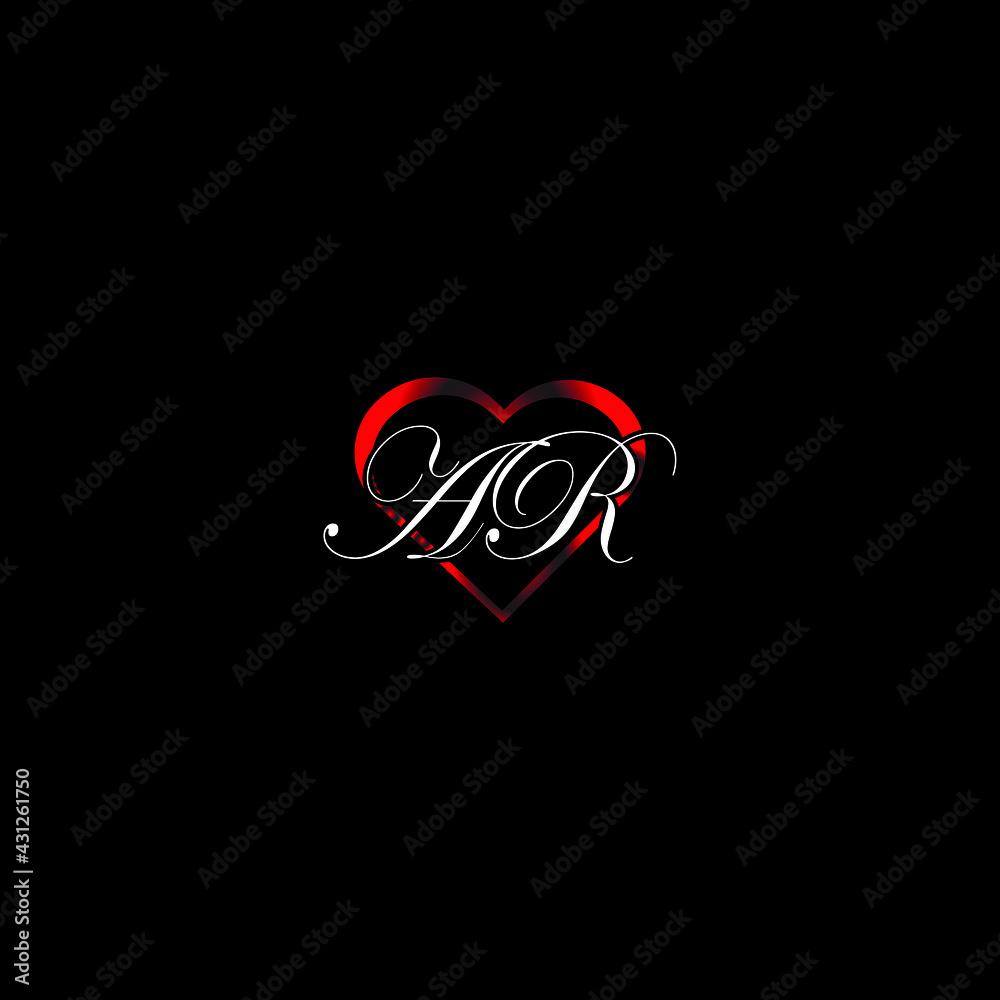 Initial logo letter AR with Heart shape Red colored,couple logo ...