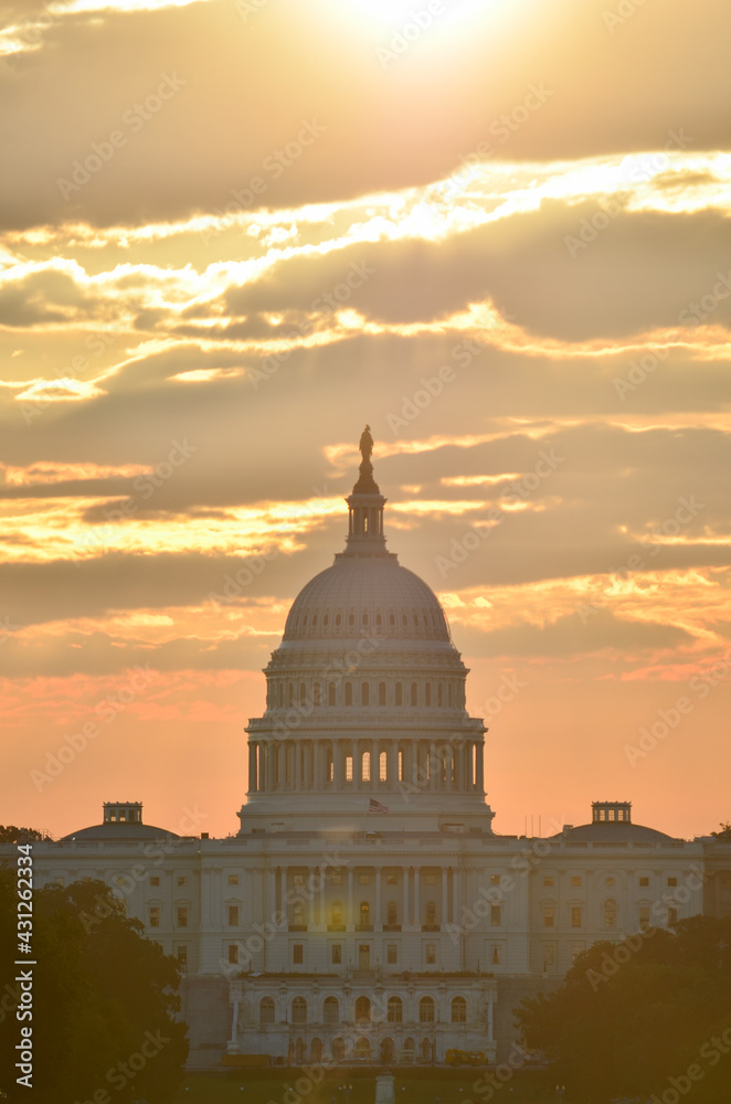 Silhouette of U.S. Capitol Building at sunset - Washington D.C. United States of America