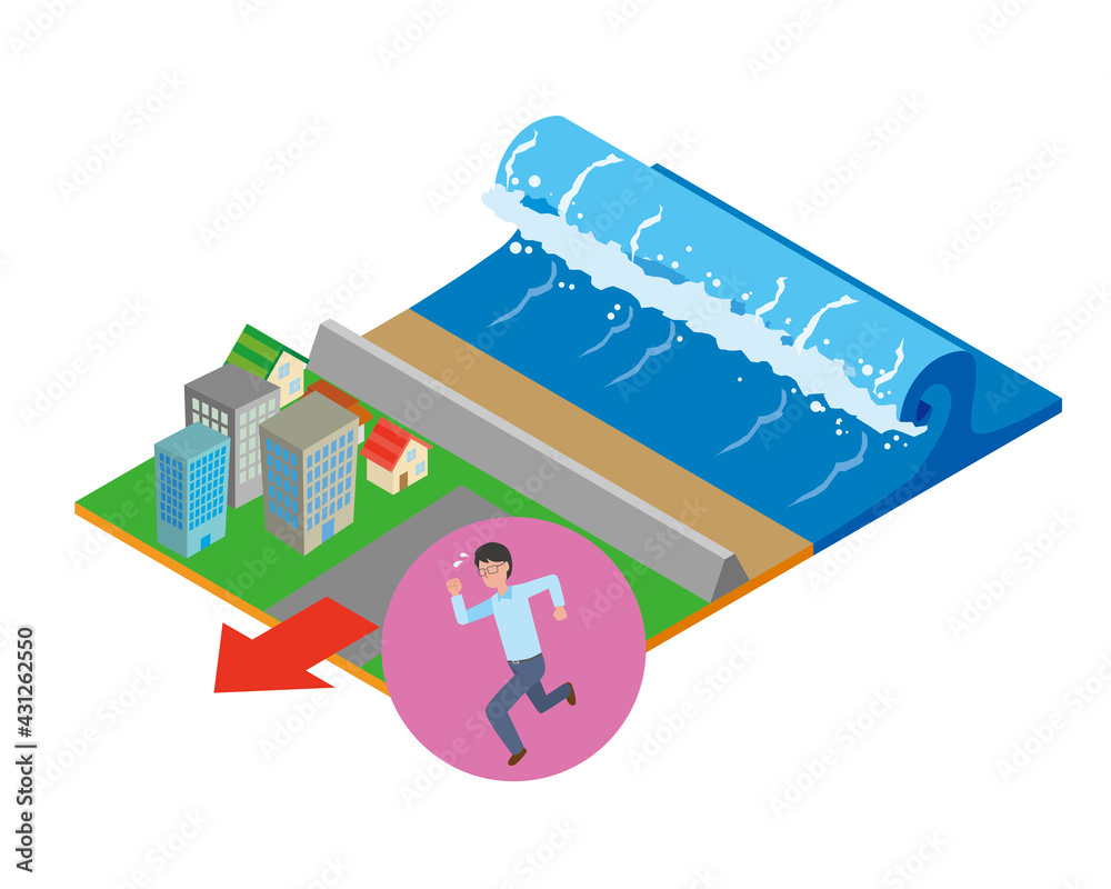 津波避難の注意喚起イラスト Stock Vector Adobe Stock