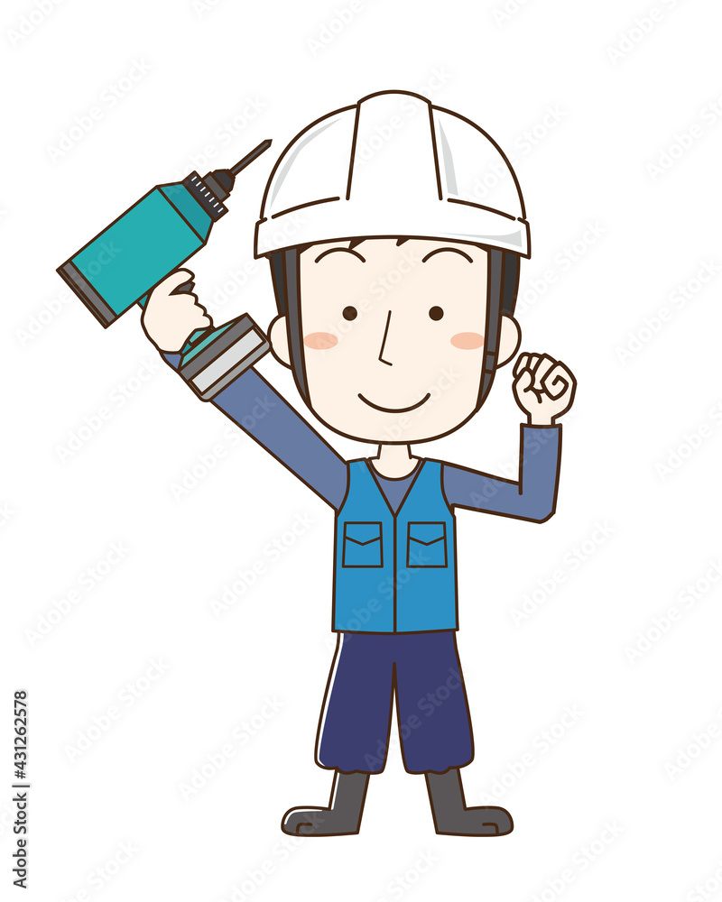 電動工具を持つヘルメットを被った男性