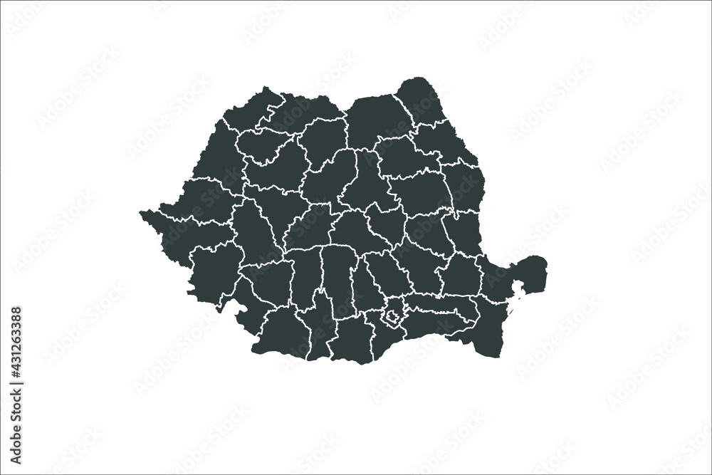 Romania Map black Color on White Backgound	