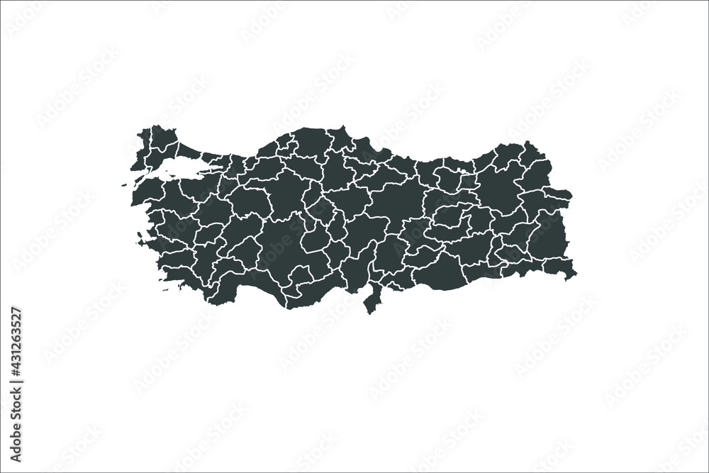 Turkey Map black Color on White Backgound	