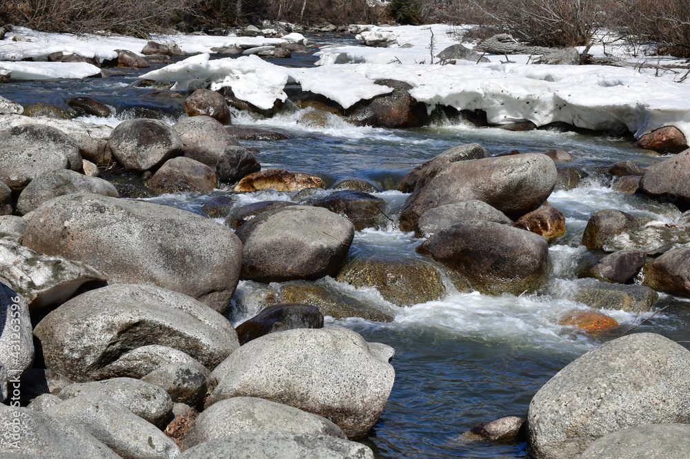 Melting snow frees the headwaters of Alaska's Little Susitna River. Melting snow frees the headwaters of Alaska's Little Susitna River.