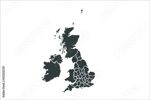 Uk Counties Map black Color on White Backgound	