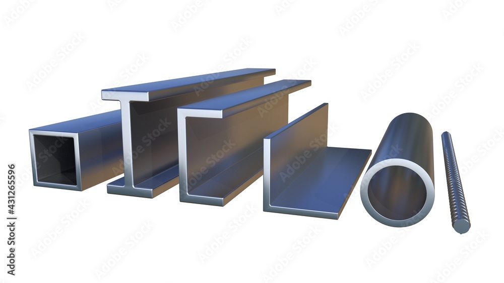 Obraz premium different metal profile - isolated creative industrial 3D illustration