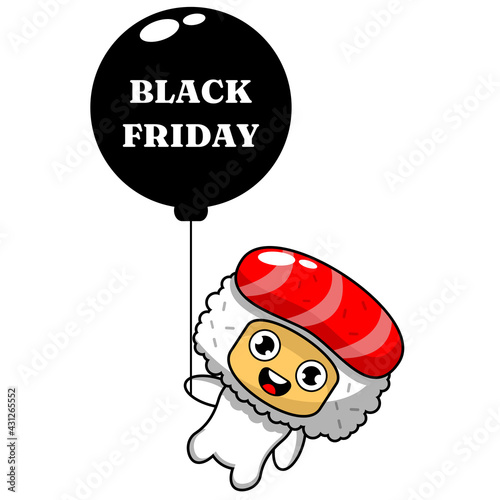 Black Friday sushi mascot balloon vector cartoon character, perfect for advertising or promotion