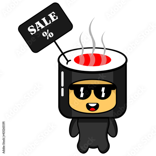 cartoon vector character sushi roll sale mascot, perfect for advertising or promotion