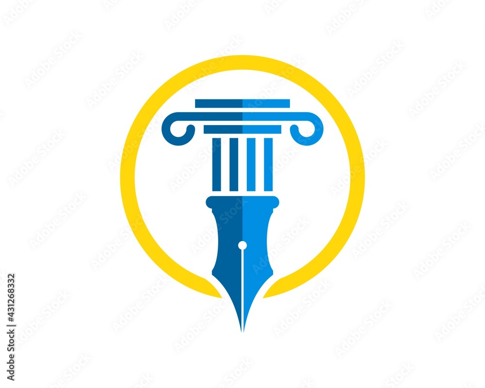 Pen writer with law pillars and circle shape Pen writer with law pillars and circle shape