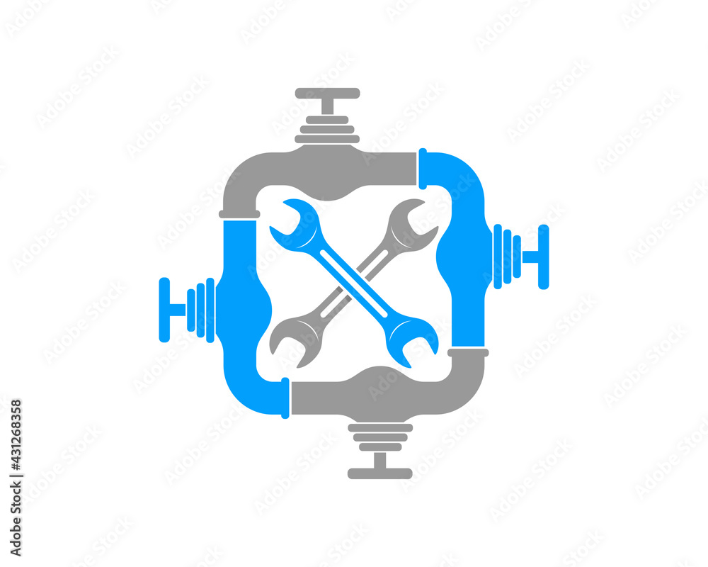 Plumber forming square shape with wrench inside Plumber forming square shape with wrench inside