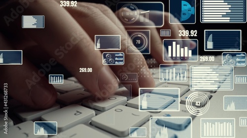 Принти на полотні Creative visual of business big data and finance analysis on computer showing concept of statistical investment decision making methodology, fintech and financial engineering