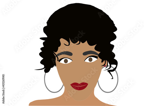 Rostro de una morena con pelo negro rizado. fondo transparente