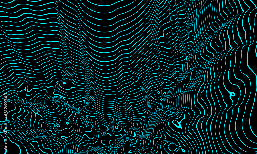 3D rendering. Blue topographic contour lines. Abstract background.
