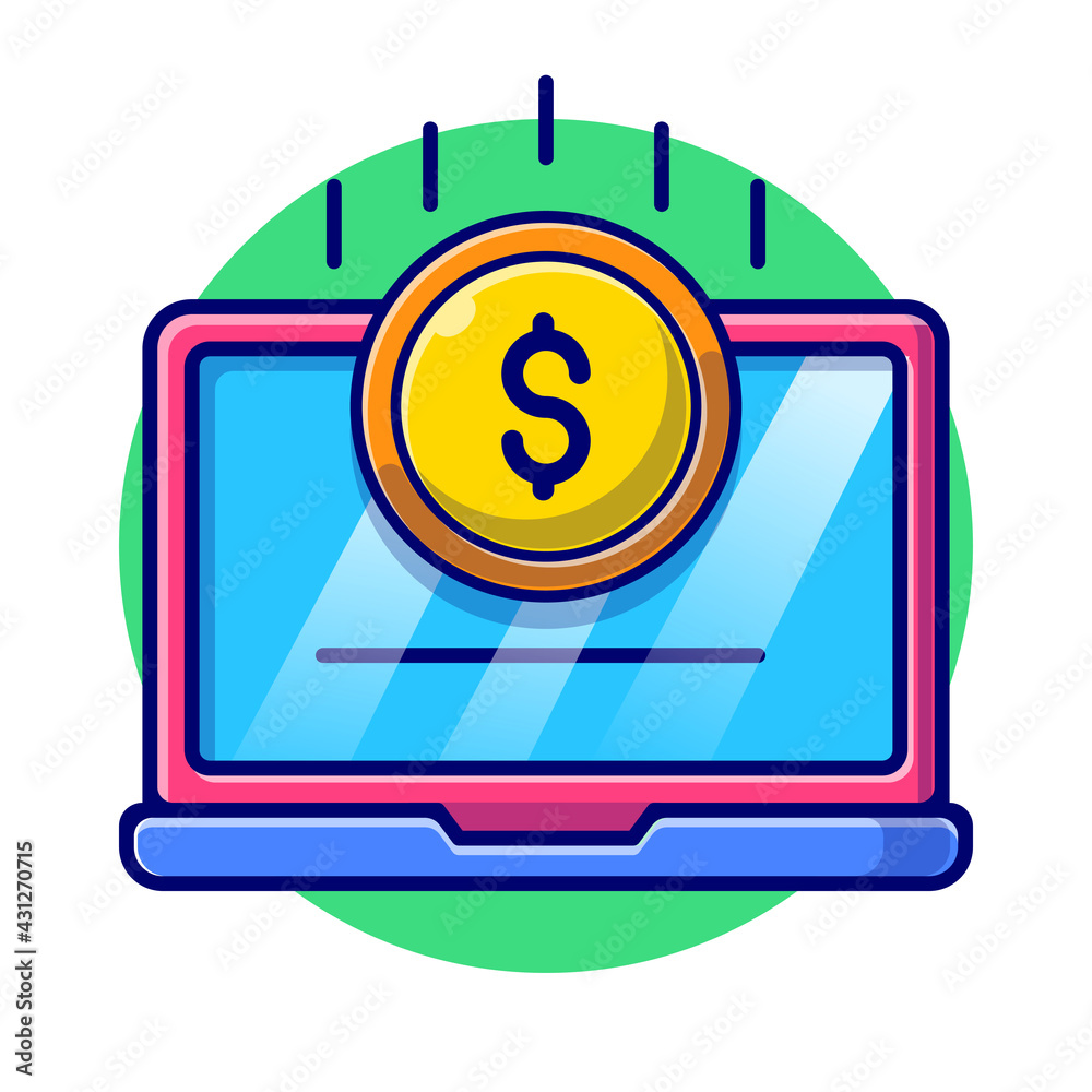 Laptop with Bill and Coin Vector Flat Illustration. Laptop, Technology Finance, money, coin, e-card, e-wallet, investment. Financial and Business Flat Cartoon Style. Laptop with Bill and Coin Vector Flat Illustration. Laptop, Technology Finance, money, coin, e-card, e-wallet, investment. Financial and Business Flat Cartoon Style.