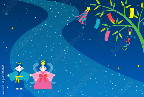 vector background with Tanabata festival illustrations for banners, cards, flyers, social media wallpapers, etc. © mar_mite_
