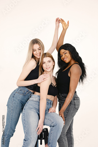 Portrait of attractive young women on a white background