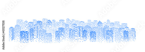 Digital Cityscape. transparent city landscape, Dots Building in the City, sci-fi, skyline Perspective, Architecture vector.