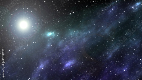 Colorful graphic background with universe, stars, planets
