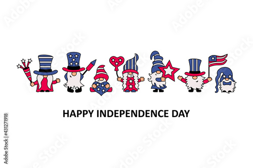 USA patriotic adorable gnomes on white background. Happy independence day. Vector illustration.