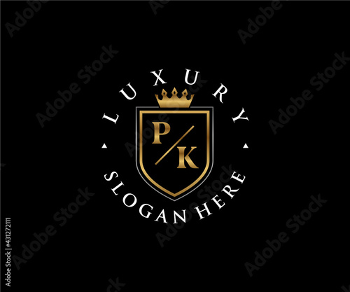 Initial PK Letter Royal Luxury Logo template in vector art for Restaurant, Royalty, Boutique, Cafe, Hotel, Heraldic, Jewelry, Fashion and other vector illustration.