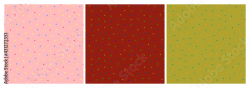 Set of seamless patterns with tiny berries. Repeat abstract speckled patterns. Vector illustration.