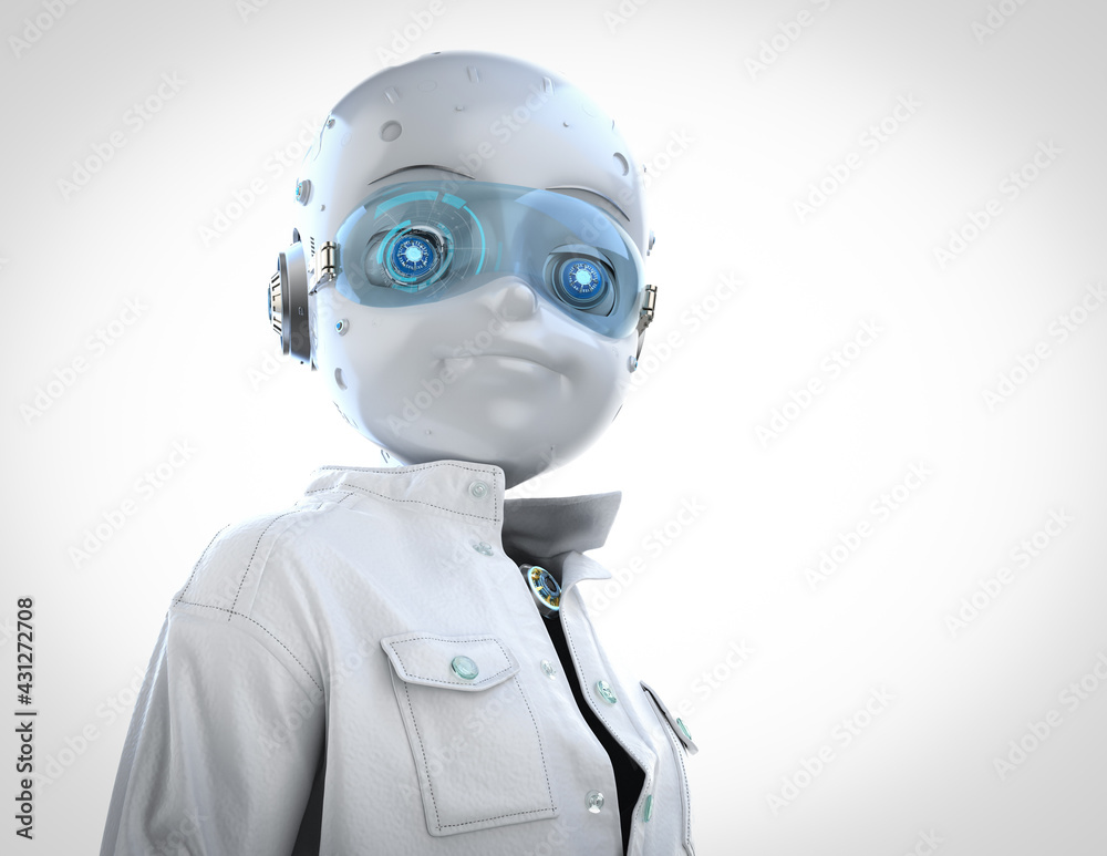 Technician robot wear white jumpsuit
