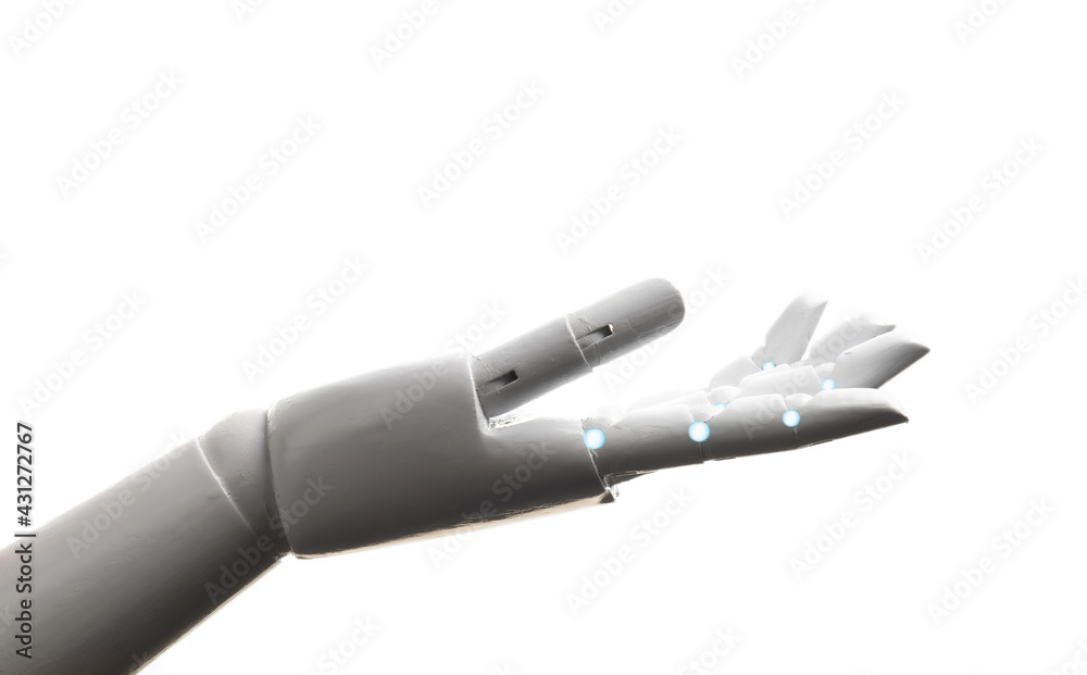 White robot hand open isolated White robot hand open isolated