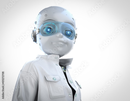 Technician robot wear white jumpsuit