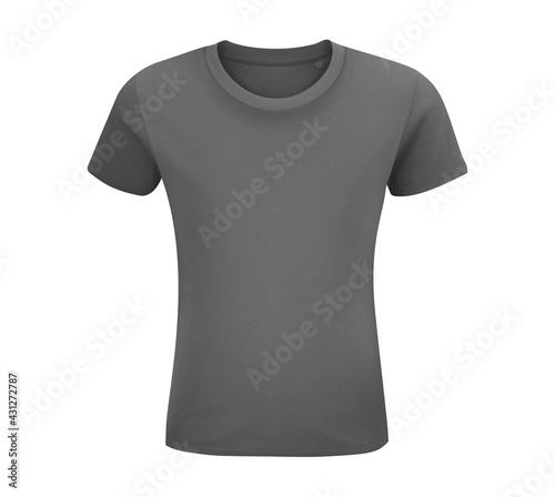T-shirt model, Black, gray and white front, side and back design. Vector template. Advertising textile print.