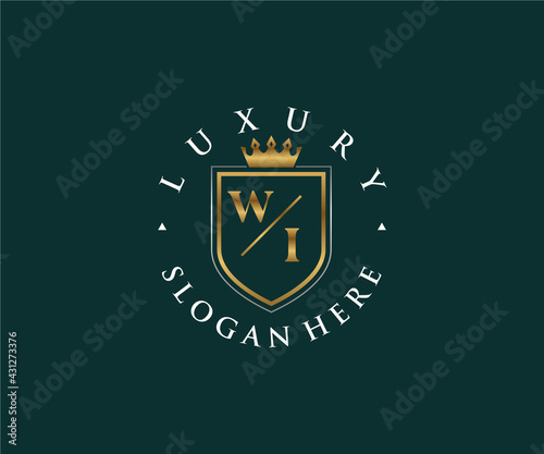 Initial WI Letter Royal Luxury Logo template in vector art for Restaurant, Royalty, Boutique, Cafe, Hotel, Heraldic, Jewelry, Fashion and other vector illustration.