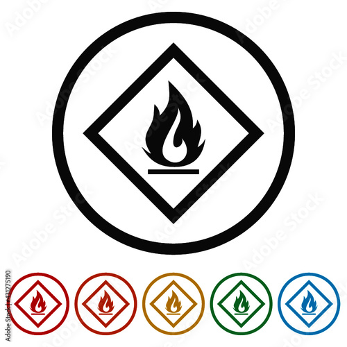 Fire warning sign on white color set