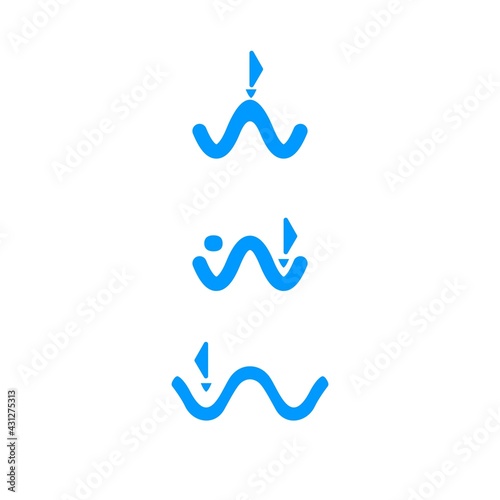 Logo elements: letter 'W', waves of the sea and a ship with the sun. Vector.