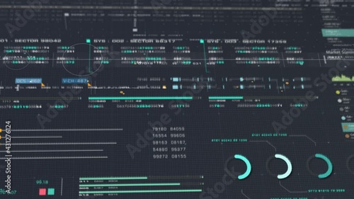 Business stock market, trading, info graphic with animated graphs, charts and data numbers insight analysis to be shown on monitor display screen for business meeting mock up theme photo